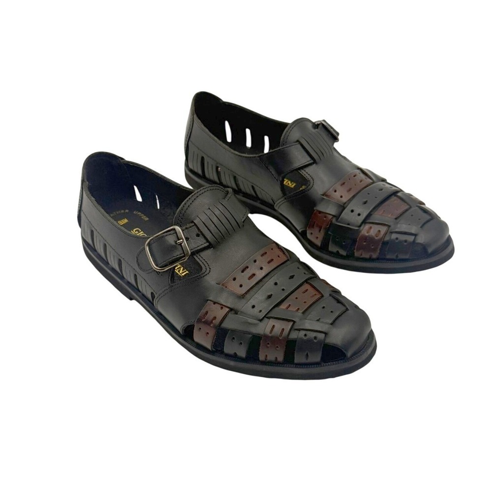 Giorgio Brutini Mens 9.5M Black Brown Leather Closed Toe Fisherman Sandals Dress